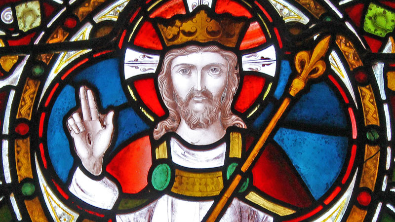 Detail of stained glass window from Emmanuel church, featuring Christ enthroned