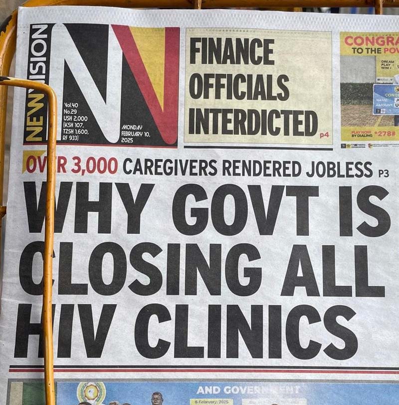 Ugandan Newspaper headline stating: 3,000 caregivers rendered jobless