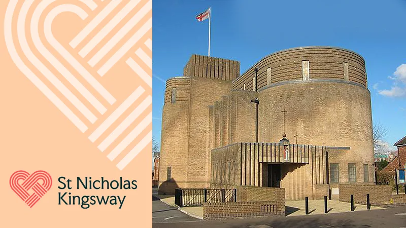 Graphic showing the logo and photo of St Nicholas, Kingsway